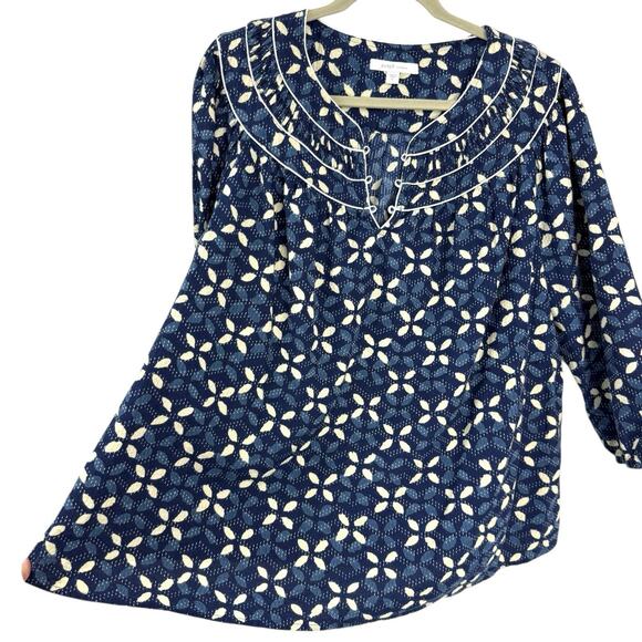 J Jill XL PureJill Limited Edition Elements Collection Blue Floral Boho Pullover - Picture 4 of 12